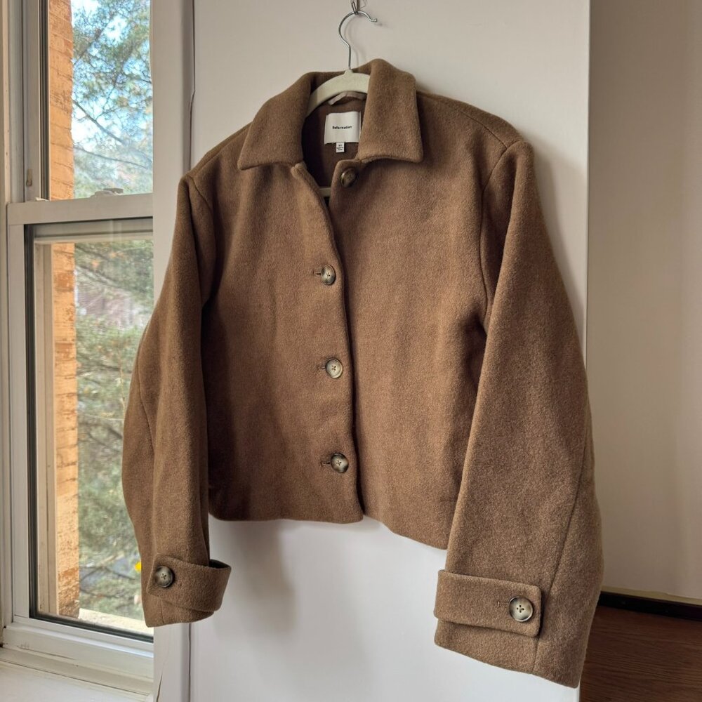 Reformation Enzo Jacket  Wool Blend Short Tan Brown XS - Picture 14 of 15